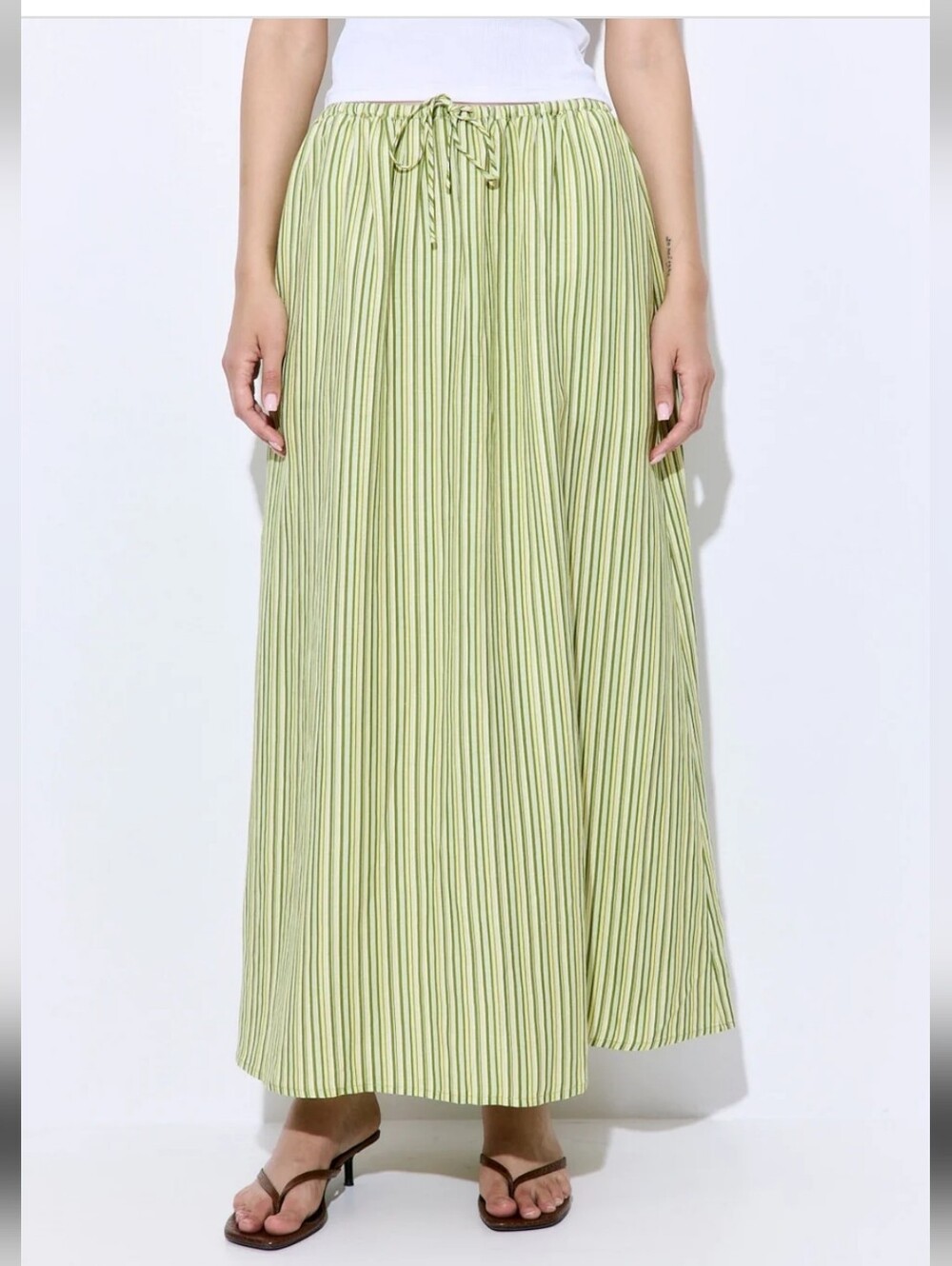 Light Green Pleated Maxi Skirt - Women